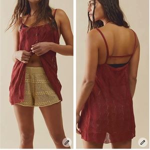 Free people tank top semi sheer textured material burnt Red Size M NWT